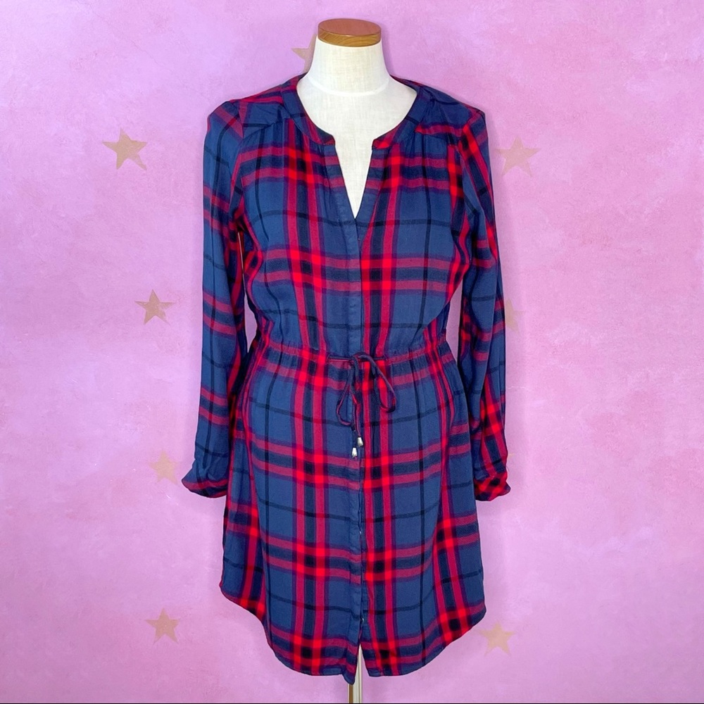 Urban Outfitters Skies Are Blue Red Blue Plaid Flannel Shirt Dress Medium